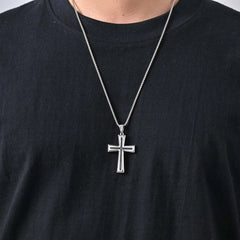 Plain Cross Necklace for Men and Boys | Stainless Steel Silver Tone Religious Jewelry close-up view