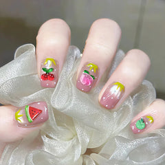 50Pcs 3D Summer Fruits Nail Charms Strawberry,Watermelo,Cherry,Peach,Lemon Flatback Na close-up view
