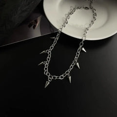 Men Punk Style Rivet Tassel Necklace Hip Hop Women Fashion Geometric Titanium Steel Ch close-up view