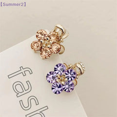 【Xia2】4Pcs Mini Rhinestone Flower Hair Clips With Shiny Crystal And Sturdy Gold Base Perfect For Braid Styling Daily Wear{S}