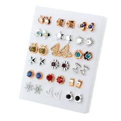 Gold Sliver Enamel Pearl Flower Heart Stud Earring Set