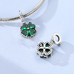 925 Sterling Silver Pendant Charms Beads Green Four-leaf Clover Love Family Tree Charms detail view