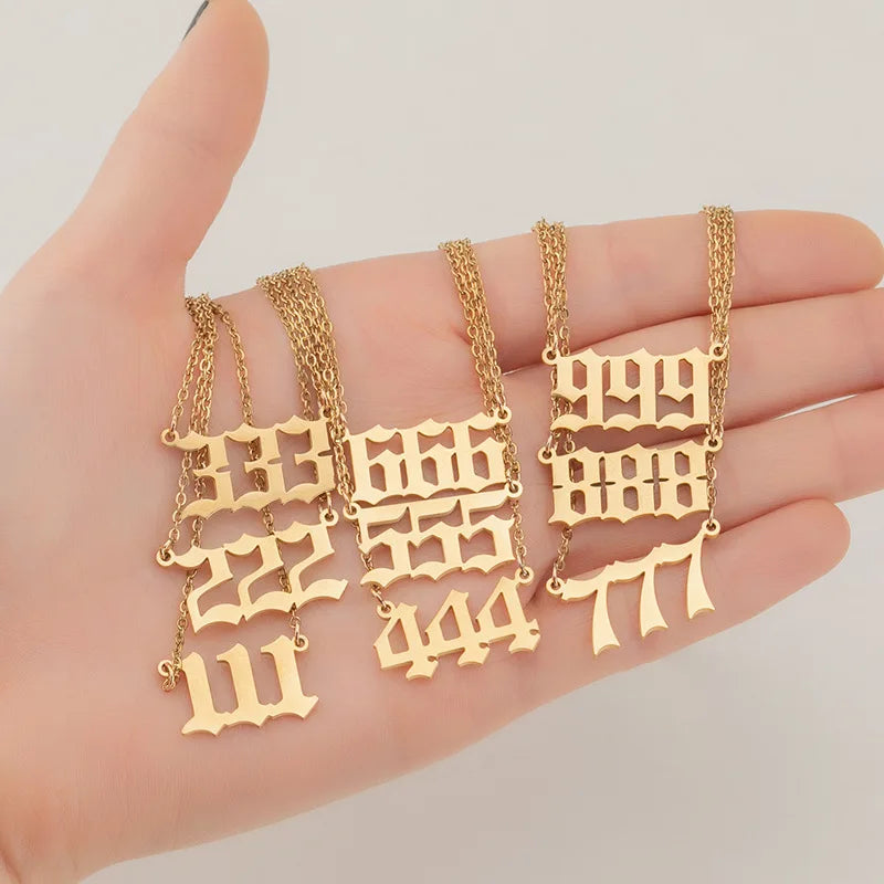 Stainless Steel Angel Number Lucky Numbers Necklaces 111 222 333 444 555 777 888 999 666 000 Pendant