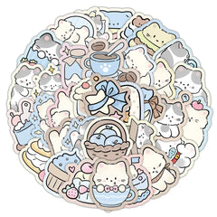 50 Cute Kitten Graffiti Stickers for DIY Decoration | Lazy Cat Vinyl Decal Pack close-up view