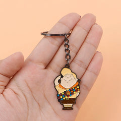 Vintage Motorcycle Keychain | Cartoon Metal Keyring for Backpack close-up view