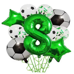 11pcs Football Foil Balloons Soccer Party Decorations | Green Number Ball Set close-up view
