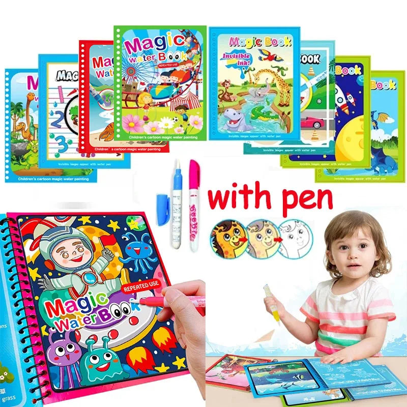 Children Early Education Toys Magical Book with Pen Water Drawing Montessori Toys Gift Reusable Colo
