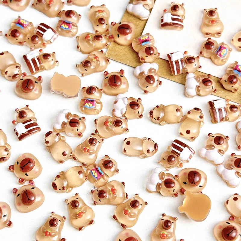 50Pcs Cartoon Cute Resin Capybara Nail Charms Creative Hamster Animal Nail Art Decoration Accessorie