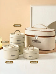 Portable Insulated Food Lunch Container Set | Thermal Lunch Box with Stackable Bowls