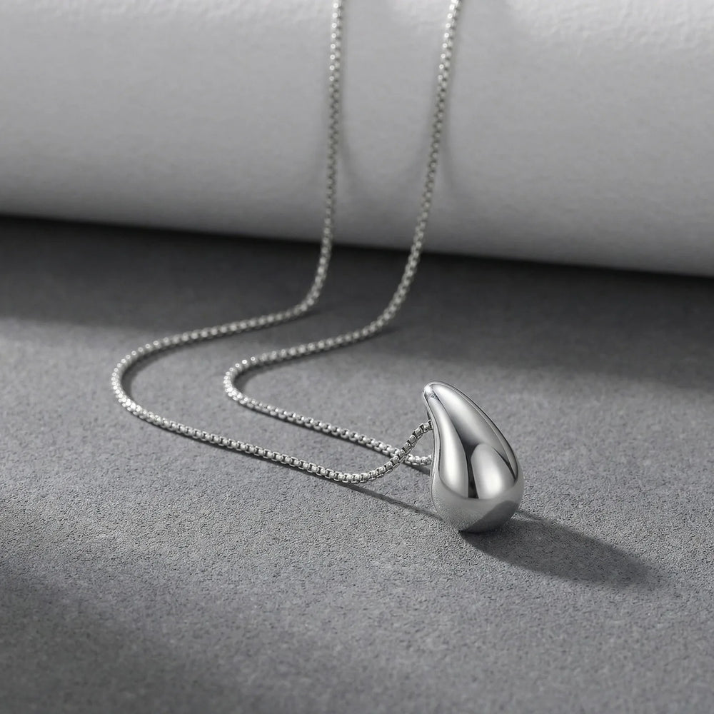 Fashion Waterdrop Pendant Necklace | Stainless Steel Snake Chain Jewelry Gift
