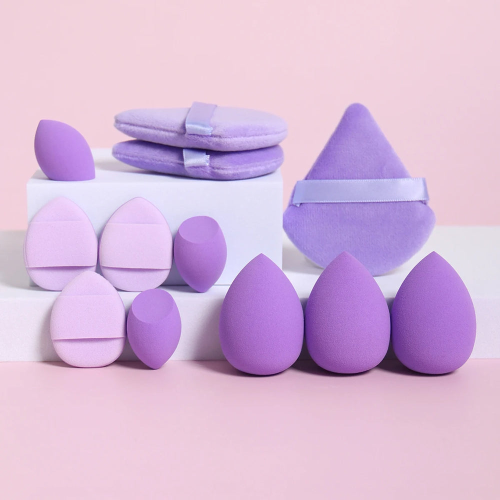 12-Piece All-Purpose Makeup Sponge Set, Made of 3 Loose Powder Puffs, 3 Mini Air Cushion Puffs, 3 Be