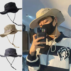 Outdoor Sun Protection Bucket Hat | UV Face Cover Cap for Hiking and Camping close-up view