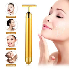 24K Electric Face-Lifting Rose Gold Stick T-Shaped Facial Massager | Skin Tightening Bea detail view