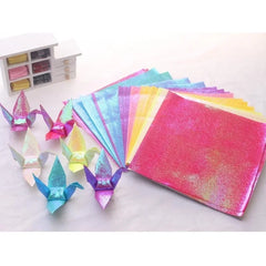 100Pcs Glitter Origami Paper Squares | Sparkling Lucky Bird Craft Sheets close-up view