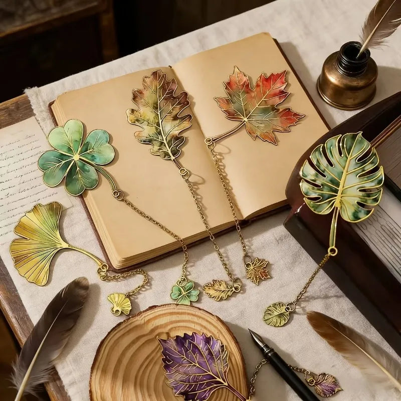 1 Pcs Vintage Leaf Bookmark With Metal Pendant Reading Accessory Gift for Book Lovers Student Teache