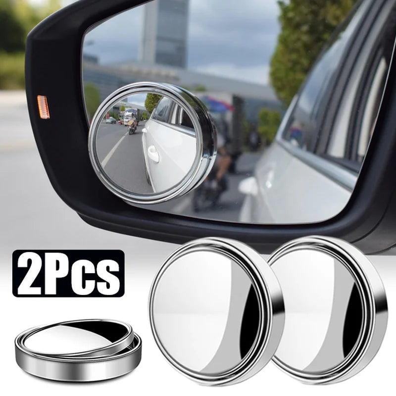 2Pcs 360 Degree Adjustable Blind Spot Mirror Car Auxiliary Rearview Convex Mirror Round Frame Wide A