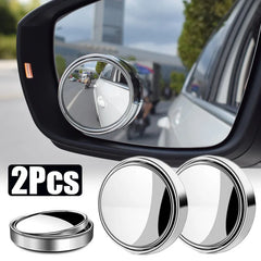 2Pcs 360 Degree Adjustable Blind Spot Mirror Car Auxiliary Rearview Convex Mirror Round Frame Wide A