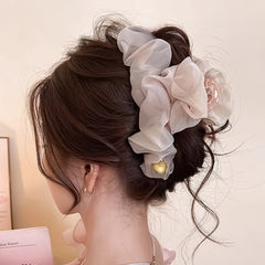 Gentle Large Hair Claw For Women Trendy Elegant Pleated Mesh Shark Gripper Korean Sty alternate view