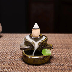Mini Ceramic Gourd Incense Burner | Backflow Cone Censer for Desk Decor close-up view