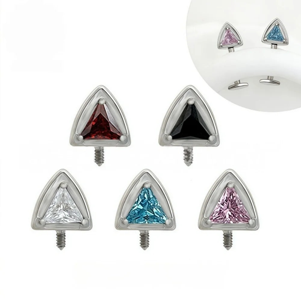 G23 Titanium 16G Cat Ear Labret Helix Tragus Cartilage Flat Back Earrings with CZ - Internal Thread