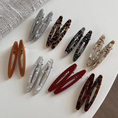 2pcs/set Acetate Hair Clips Hollow Out Oval Bangs Duckbill Clips Geometric Barrettes Sid detail view