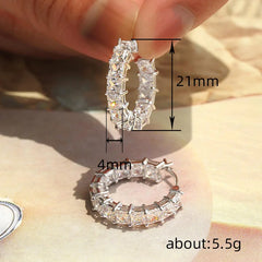 Huitan Princess Square Cubic Zirconia Hoop Earrings Luxury Trendy Ear Circle Earrings alternate view