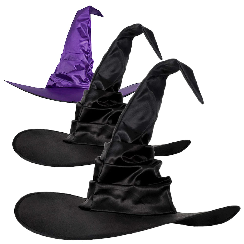 Halloween Witch Hat Black Folds Wizard Hats