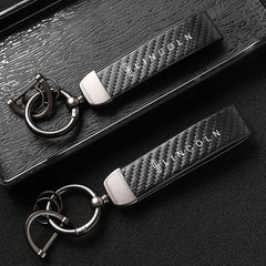 Carbon Fiber Style Car Keychain | Microfiber Leather Key Ring for Lincoln Navigator alternate view