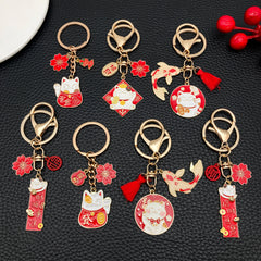 Japanese Maneki-neko (Lucky Cat) Keychain, Japanese Style Koi Fish Car Key Pendant, C alternate view