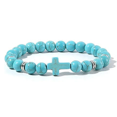 Prayer Men Natural Stone Wood Beads Rosary Hematite Cross Bracelets Onyx Meditation Br close-up view