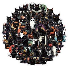 50PCS Halloween Cute Black Cat Creative Graffiti Stickers DIY Luggage Notebook Water Cup PET Waterpr