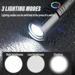 Super Bright LED Flashlight with P50 Beads | Zoomable Rechargeable Torch close-up view