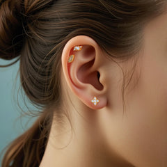 1pcs Crystals Zircon Ear Studs Smiling Crown Star-Style Earring Piercing Oreja Stainless Helix Cartilage Tragus Lobe Piercing