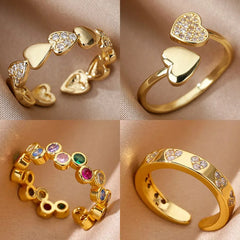 Zircon Geometric Heart Rings For Women Stainless Steel Gold Color Wedding Ring Luxury Aesthetic Jewl