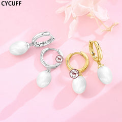 925 Sterling Silver Simple Pearl Earrings Jewelry Hoop Earrings Zircon Stud Earrings F close-up view