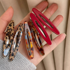 2pcs/set Acetate Hair Clips Hollow Out Oval Bangs Duckbill Clips Geometric Barrettes alternate view