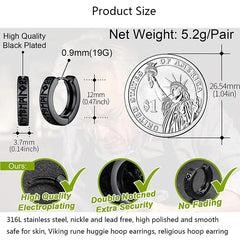 1Pair 12mm Norwegian Viking Rune Hoop Earrings | 316L Stainless Steel Huggie Hoop Earrin detail view