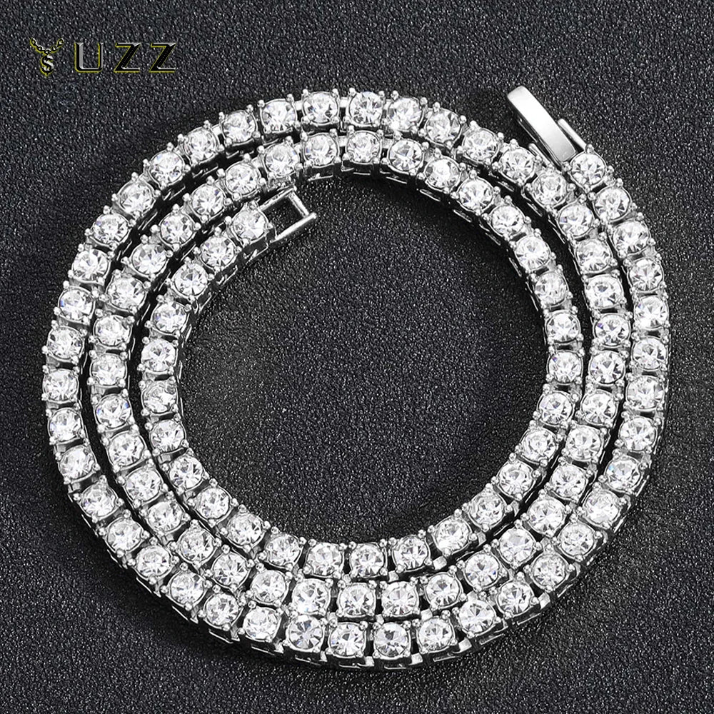 Hip Hop 5MM Tennis Chain Iced Out Bracelet Necklace Men Fashion Silver Color Tennis Jewelry Chains W