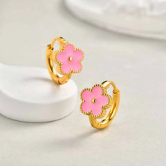 Dainty Lucky Leaf Hoop Earrings for Women Teens, Stainless Steel Flower Hoop Earrings No detail view