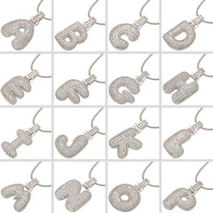 Silver Bubble Initial Letter Necklace | Customizable 26 Letters Pendant Jewelry for Women