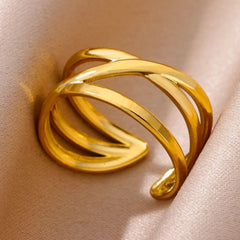 316L Stainless Steel Rings for Women Gold Color Never Fade Luxury Classic rings weddin close-up view