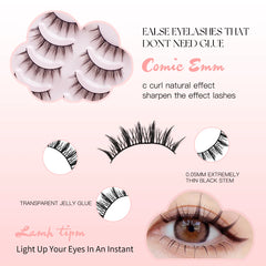5 Pairs Manga Lashes Soft Natural Long False Eyelashes | Anime Wispy Strip Lashes for Ko detail view
