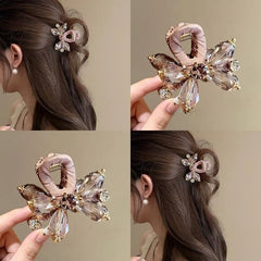Pink Floral Crystal Rhinestone Hair Claw Clip Elegant Hair Accessories for Wedding Daily Party Dating Hair Accessories