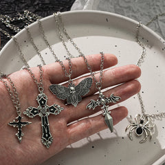 Special Wind Cross Skeleton Spider Set Necklace, Y2K Personalized Trendy Cool Girl Nec close-up view
