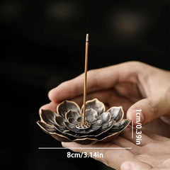 Porous Lotus Zen Line Incense Holder | Retro Metal Sandalwood Burner Tray detail view
