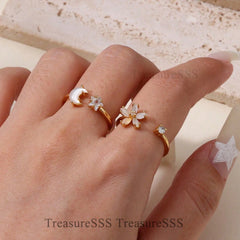 Stainless Steel Cross Flower Heart Ring 18K Gold-plated Anti Fading Rings Women Wedding Golden Jewelry Vacation Accessories Gift