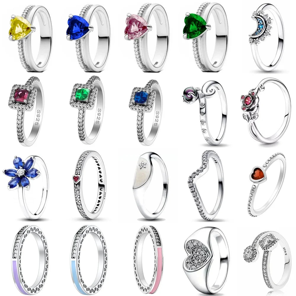 Hot Selling 925 Silver Blue, Green, Heart-Shaped Square Ring Suitable For Women's Exquisite Jewelry