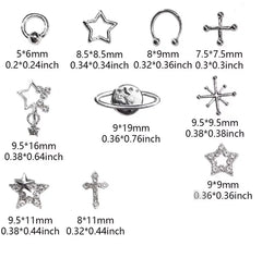 80PCS Star Nail Charms for Acrylic Nails,Silver Star Planet Cross Alloy Nail Art Deco alternate view