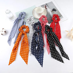 Fashion Flower Print Bow Satin Long Ribbon Ponytail Scarf Tie Scrunchies Women Girls alternate view