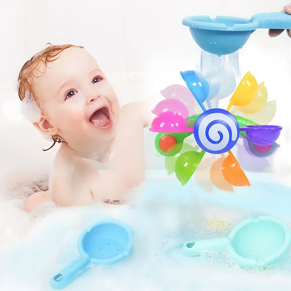 Rainbow Windmill Toddlers Bathing Sucker Water Spray Toy Colorful Waterwheel Baby Bath Toys Set Show